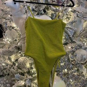 MAYGEL CORNEL OLIVE GREEN ONE PIECE SWIMSUIT WITH PEARL DETAILING ONE SIZE